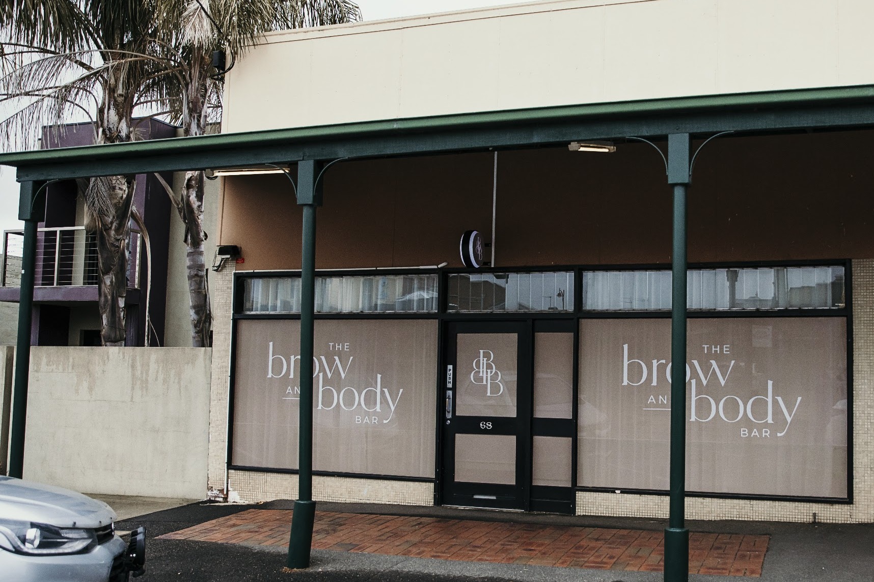 The shopfront of The Brow and Body Bar at 68 Alma Street